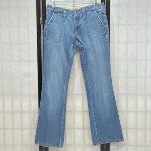 Arizona Jean Co Patch Pocket Flare Jeans 9 Medium Wash Retro 70s Style Denim